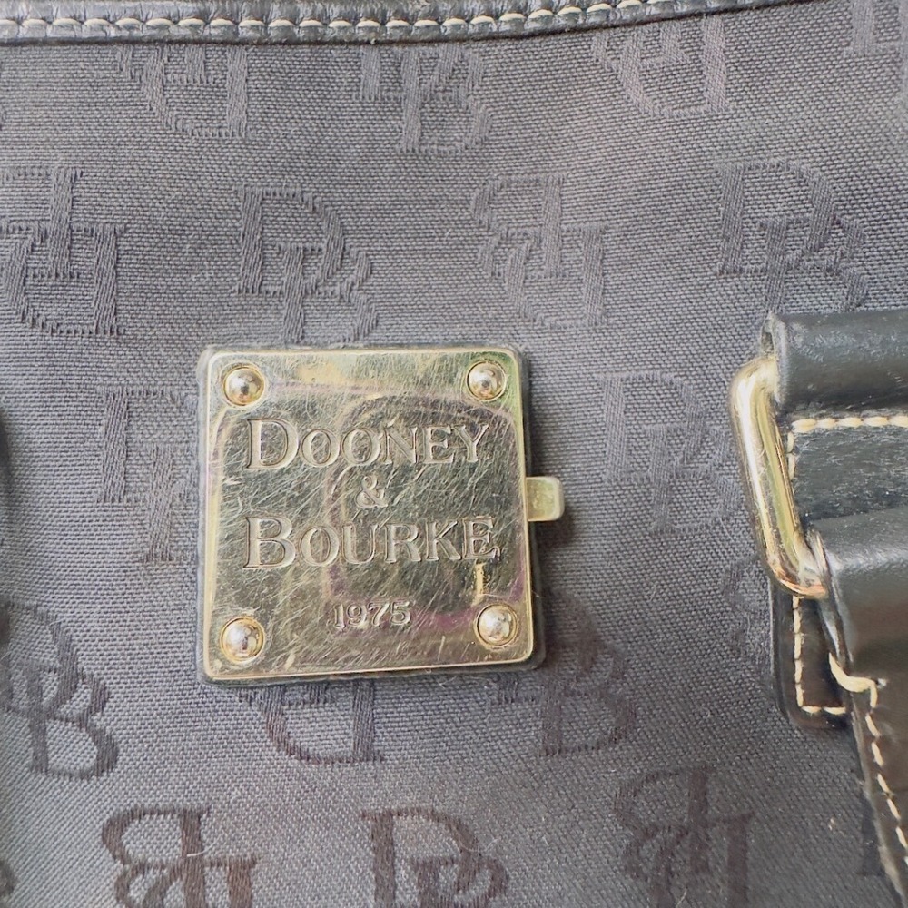 Dooney Bourke Black Signature Monogram Canvas Leather Trim Tote Bag - Picture 13 of 14